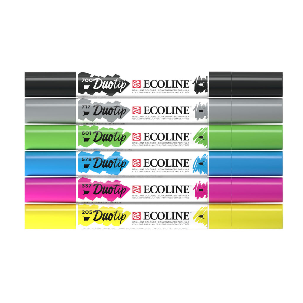 Ecoline duotip marker set basis | 6 kleuren