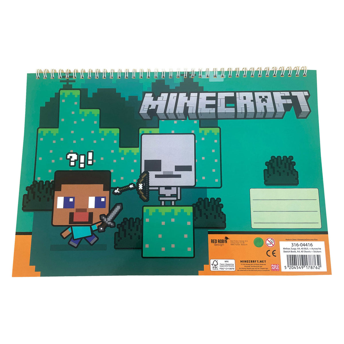 - Minecraft Schetsboek A4 Spiraal - 40 Vellen met Stickers