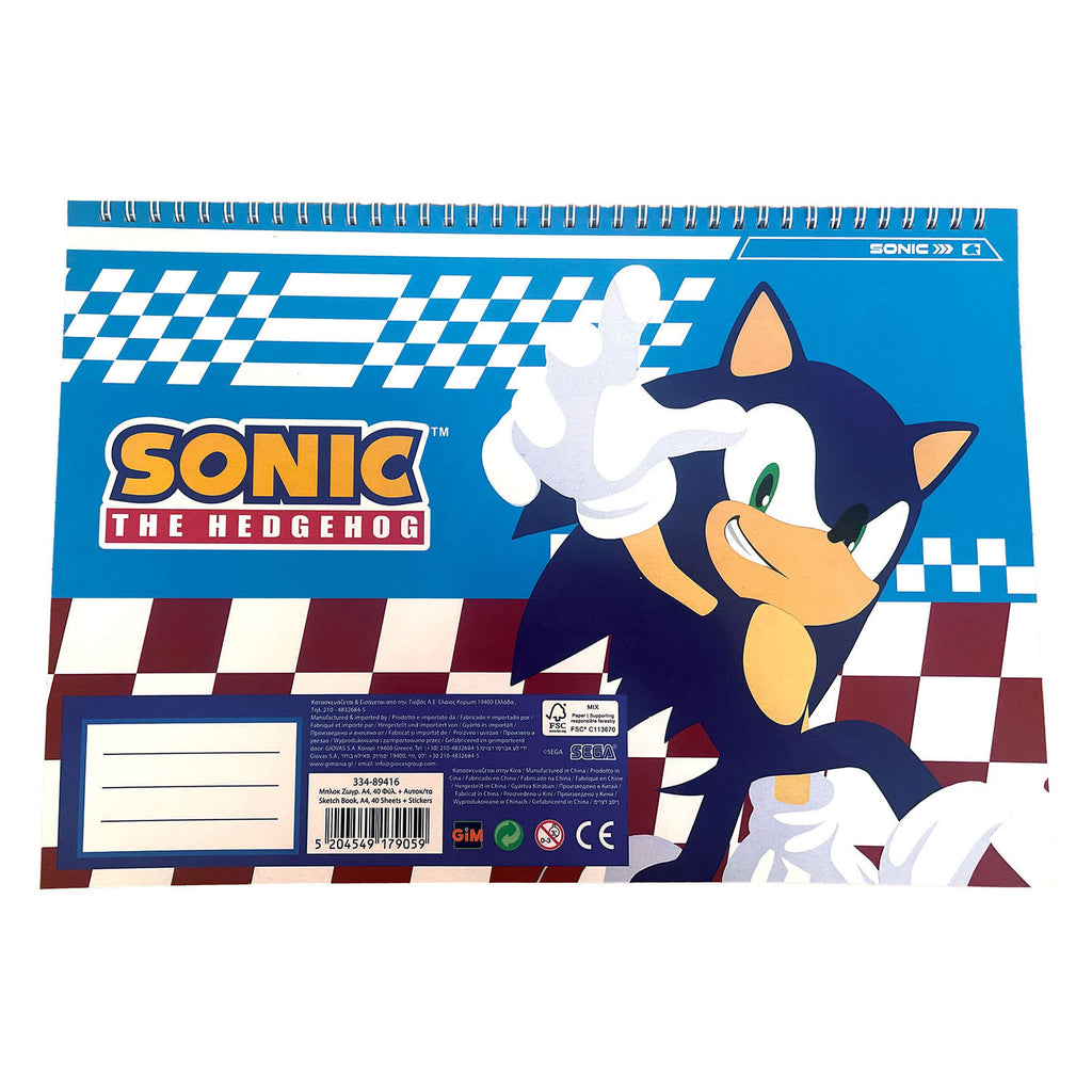 Sonic - Sonic schetsboek a4 spiraal - 40 vellen met stickers