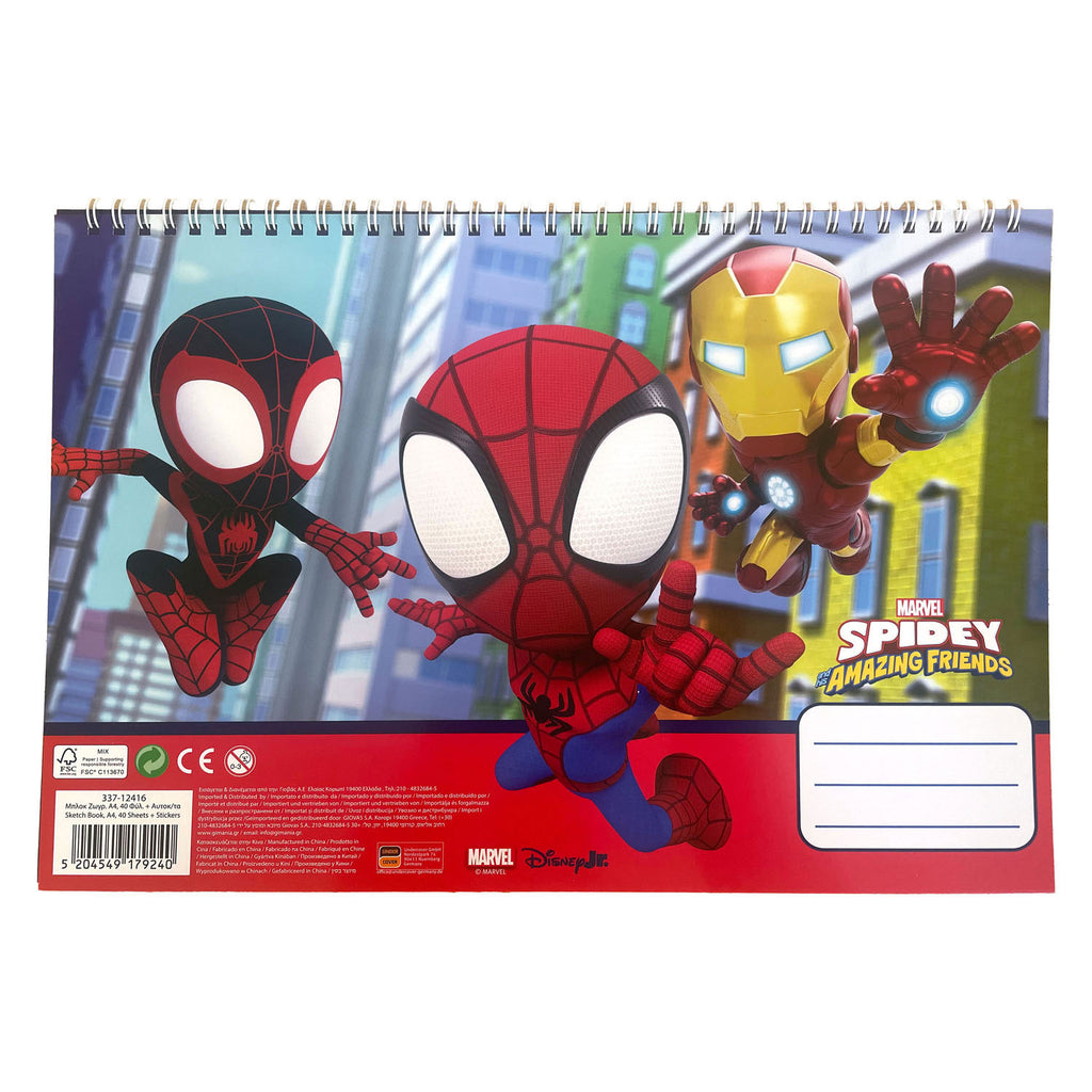 - Spidey Schetsboek A4 Spiraal - 40 Vellen met Stickers