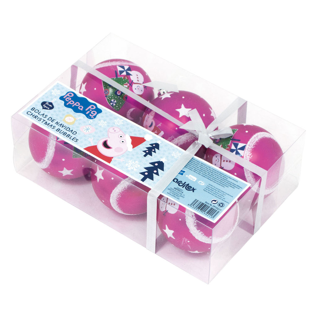 Peppa Pig - Peppa Pig Kerstballen 8cm fuchsia - 6 stuks