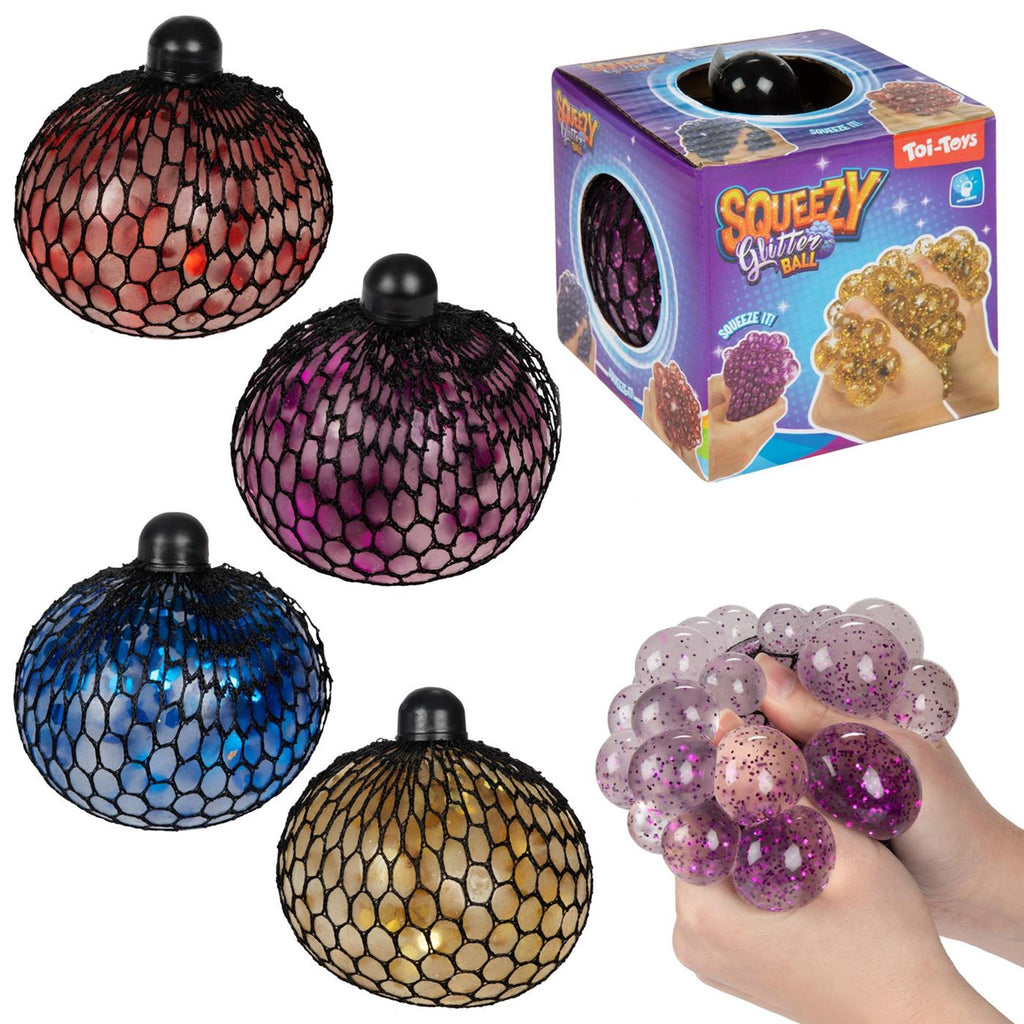 Toi-Toys - Toi-Toys Fun glitterknijpbal in net 10cm