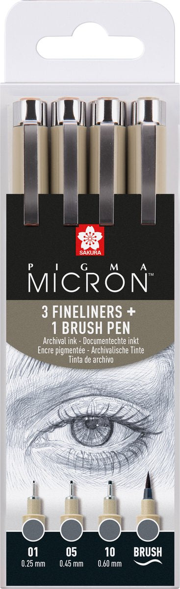 Sakura - Sakura pigma micron fineliner set | 4 maten koelgrijs