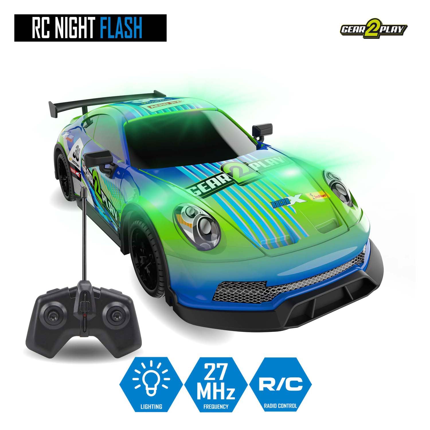 Gear2Play - Gear2 rc night flash bestuurbare auto