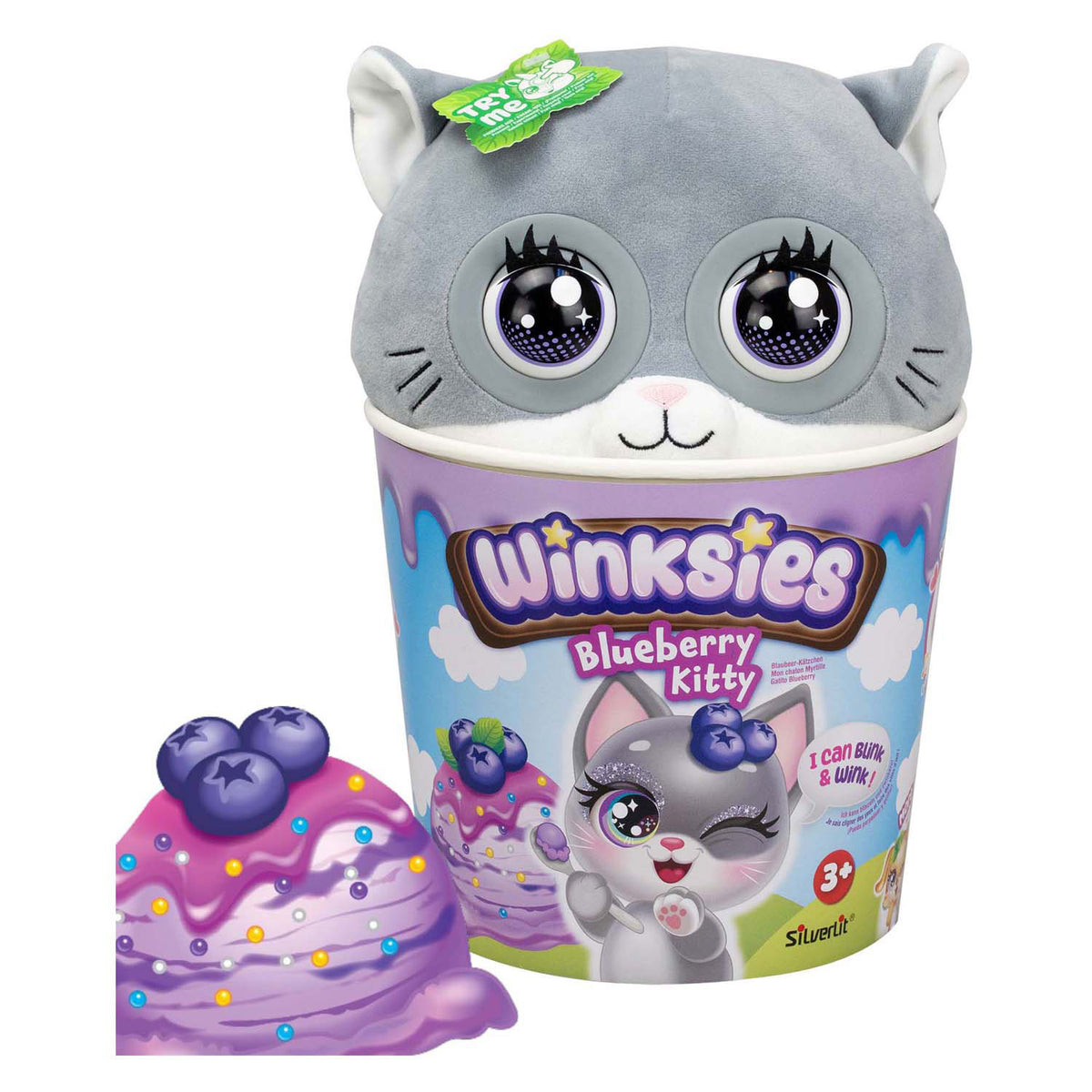 Silverlit - Silverlit Winksies blueberry kitten - interactieve knuffel in een ijsbeker