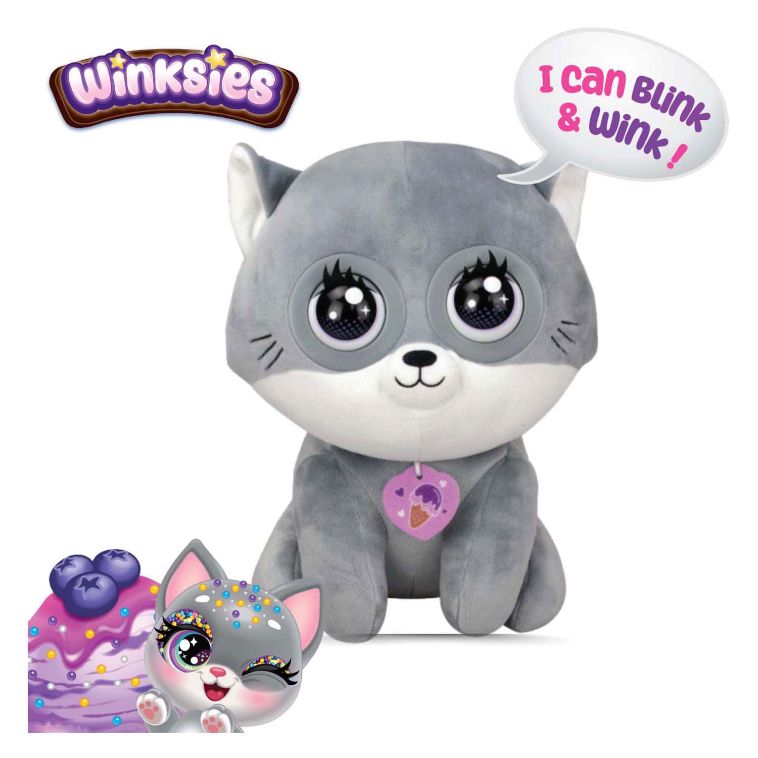 Silverlit - Silverlit Winksies blueberry kitten - interactieve knuffel in een ijsbeker