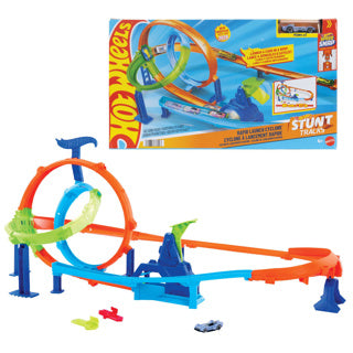 Mattel hot wheels stuntbanen snelle lanceringscycloon baanset en metalen speelgoedauto