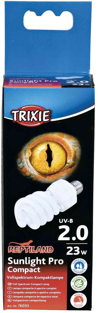 Trixie - Uv-b lamp - compact 23 watt - 6x6x15.2 cm uvb uva verlichting voor reptielen en amfibieën