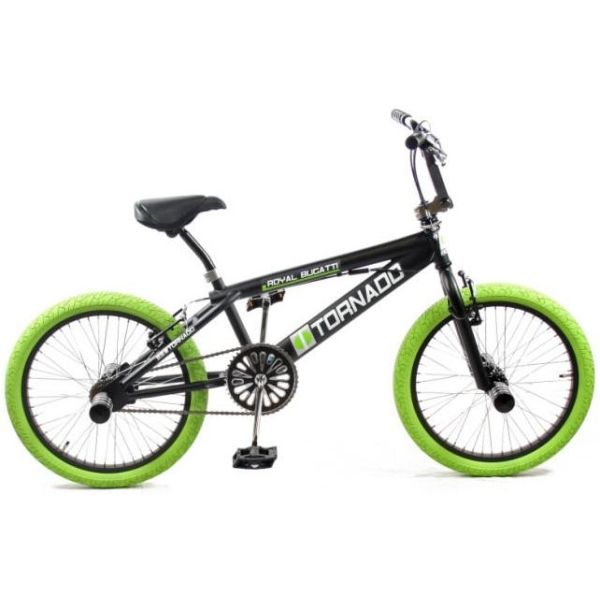 Royal - Royal Bmx fiets -bugatti tornado freestyle 20 inch - mat zwart met groene banden
