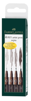 Faber-Castell - Faber-Castell Faber castell fc-167101 tekenstift pitt artist pen 4-delig etui donker sepia