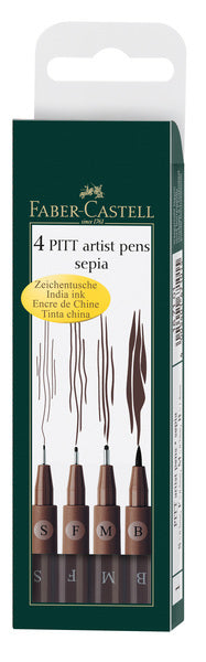 Faber-Castell - Faber-Castell Faber castell fc-167101 tekenstift pitt artist pen 4-delig etui donker sepia