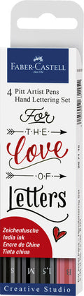 Faber Castell - Faber Castell fc-267115 tekenstift faber-castell pitt artist pen handlettering 4-delig etui zwart