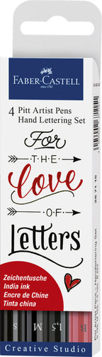 Faber Castell - Faber Castell fc-267115 tekenstift faber-castell pitt artist pen handlettering 4-delig etui zwart