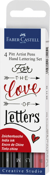 Faber Castell - Faber Castell fc-267115 tekenstift faber-castell pitt artist pen handlettering 4-delig etui zwart