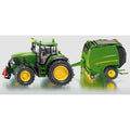 Siku 1665, john deere tractor met balenpers inclusief 2 hooibalen, metaal kunststof, groen, beweegbare onderdelen