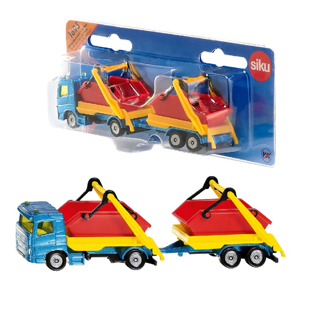 SIKU - SIKU 1695 vrachtwagen + puincontainer en aanhanger