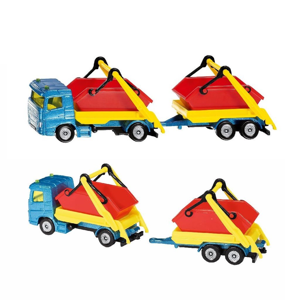 SIKU - SIKU 1695 vrachtwagen + puincontainer en aanhanger