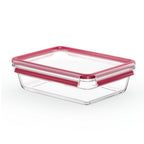 Emsa n1041100 clip and close glazen vershoudbewaarbakje 2l 11.8x6.9 cm 19.7x8 cm rood