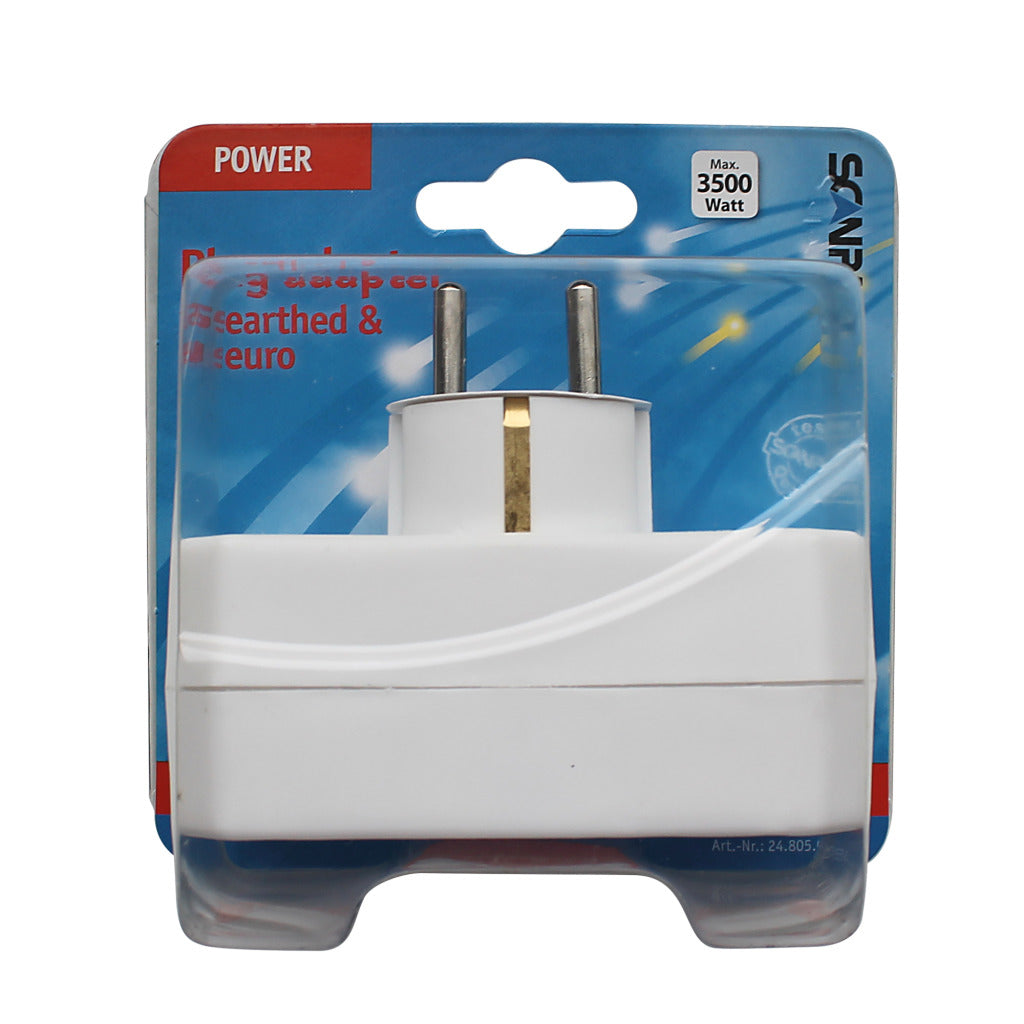 Scanpart stopcontact splitter - horizontaal - verloopstekker - 3 voudig - 2x euro en 1x schuko - met randaarde - nl