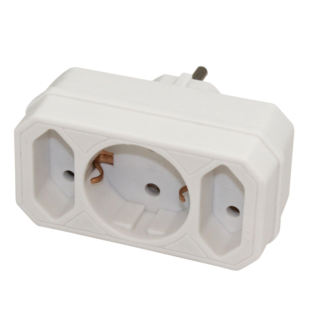 Scanpart stopcontact splitter - horizontaal - verloopstekker - 3 voudig - 2x euro en 1x schuko - met randaarde - nl