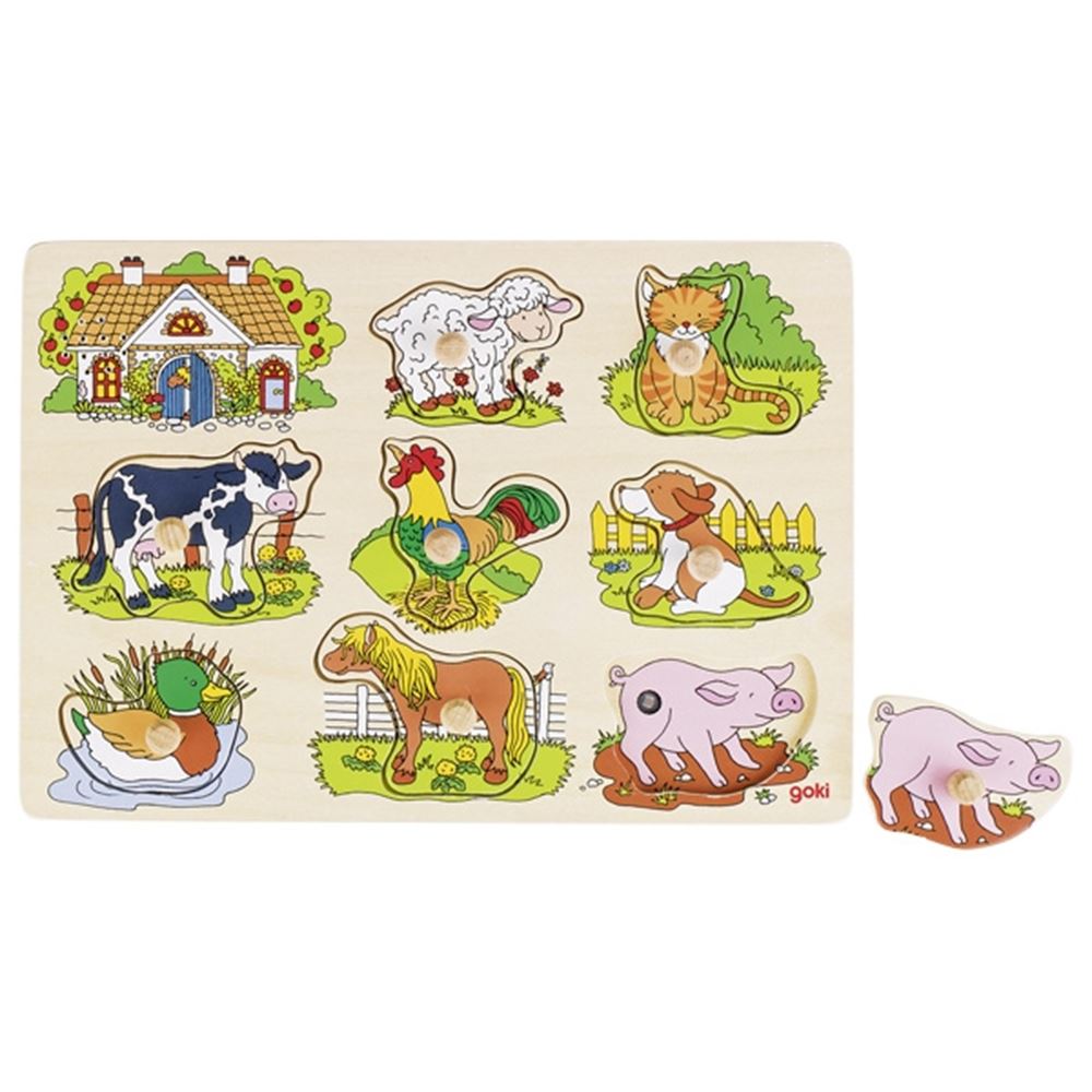 Goki - noppenpuzzel boerderijdieren met geluid
