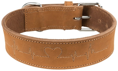 Trixie - halsband hond rustic vetleer heartbeat bruin
