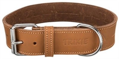 Trixie - halsband hond rustic vetleer heartbeat bruin