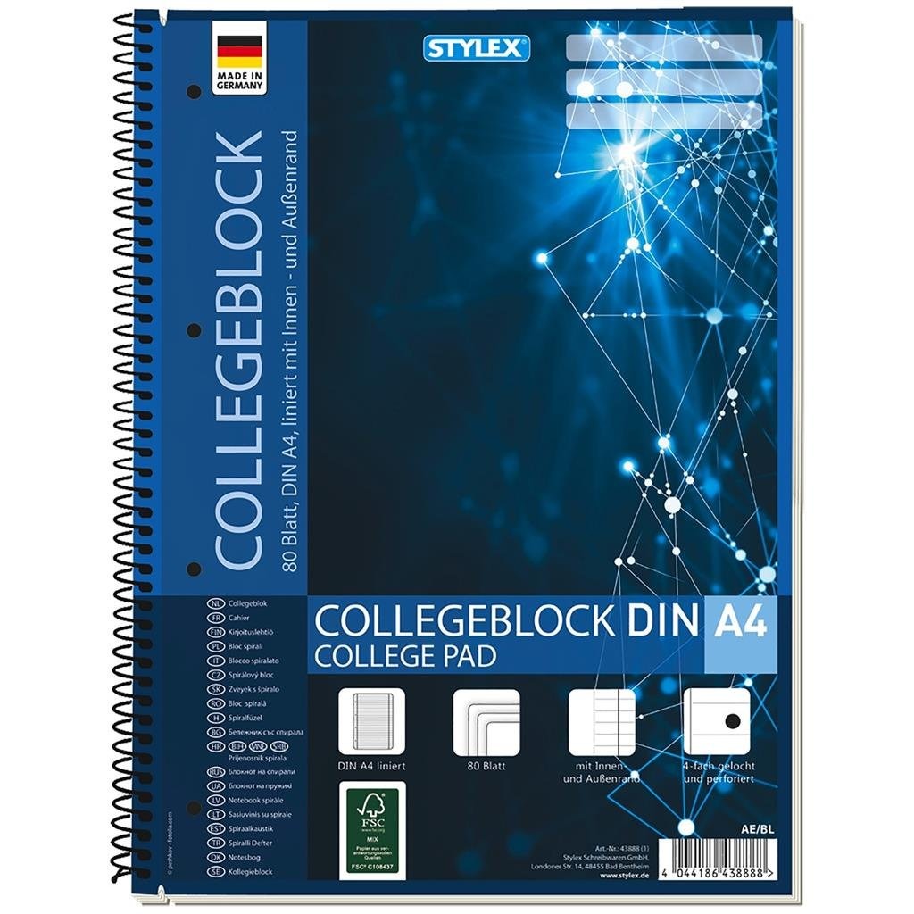Stylex a4 collegeblok met lijnen 80 bladen