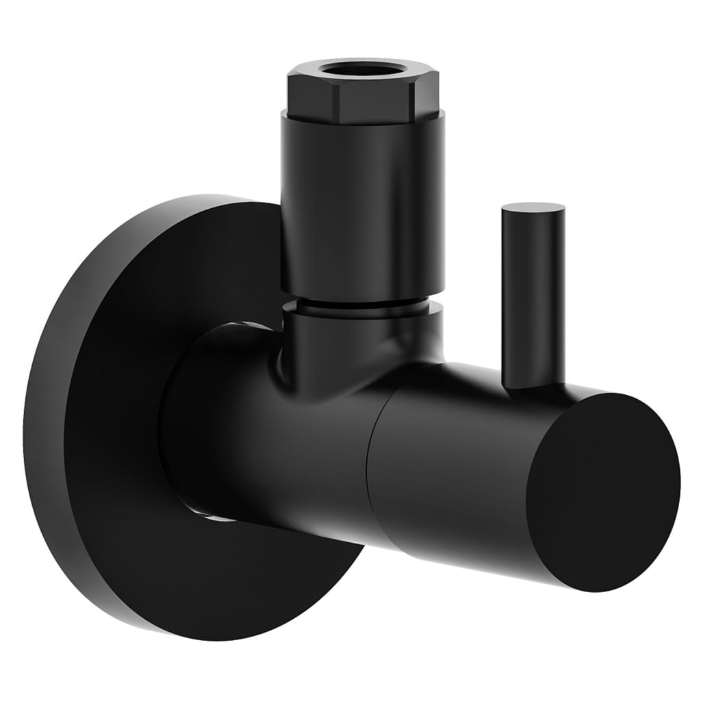 Schutte design hoekstopkraan van messing | 1 2 x 3 8 of 10 mm | met rozet| mat zwart - 98166120 - 98166120