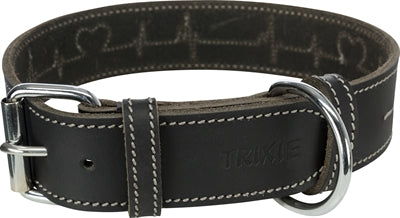 Trixie - halsband hond rustic vetleer heartbeat zwart