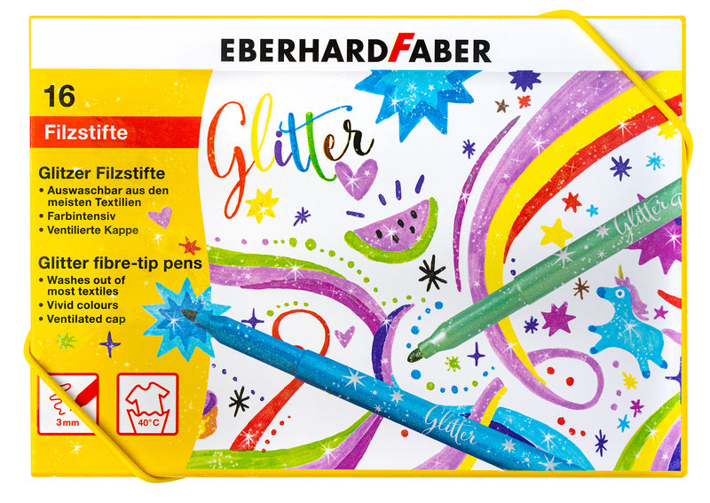 Eberhard Faber - Eberhard Faber viltstiften - glitter - doos 16 kleuren - uitwasbaar - ef-551016