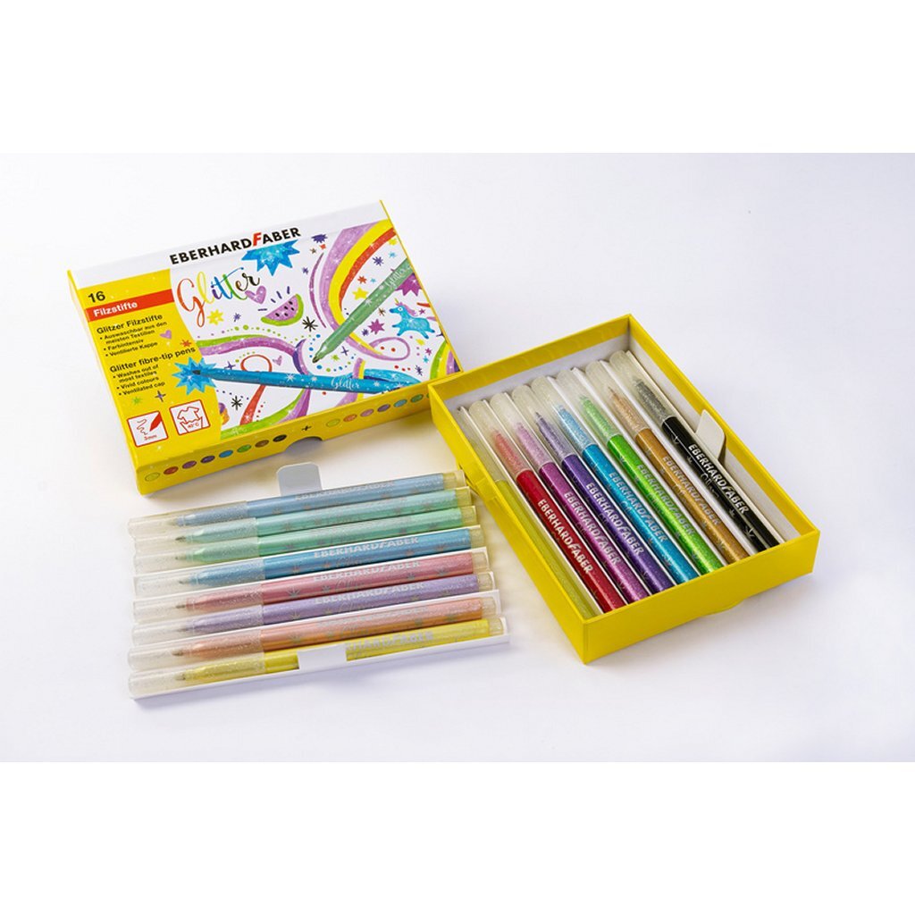 Eberhard Faber - Eberhard Faber viltstiften - glitter - doos 16 kleuren - uitwasbaar - ef-551016