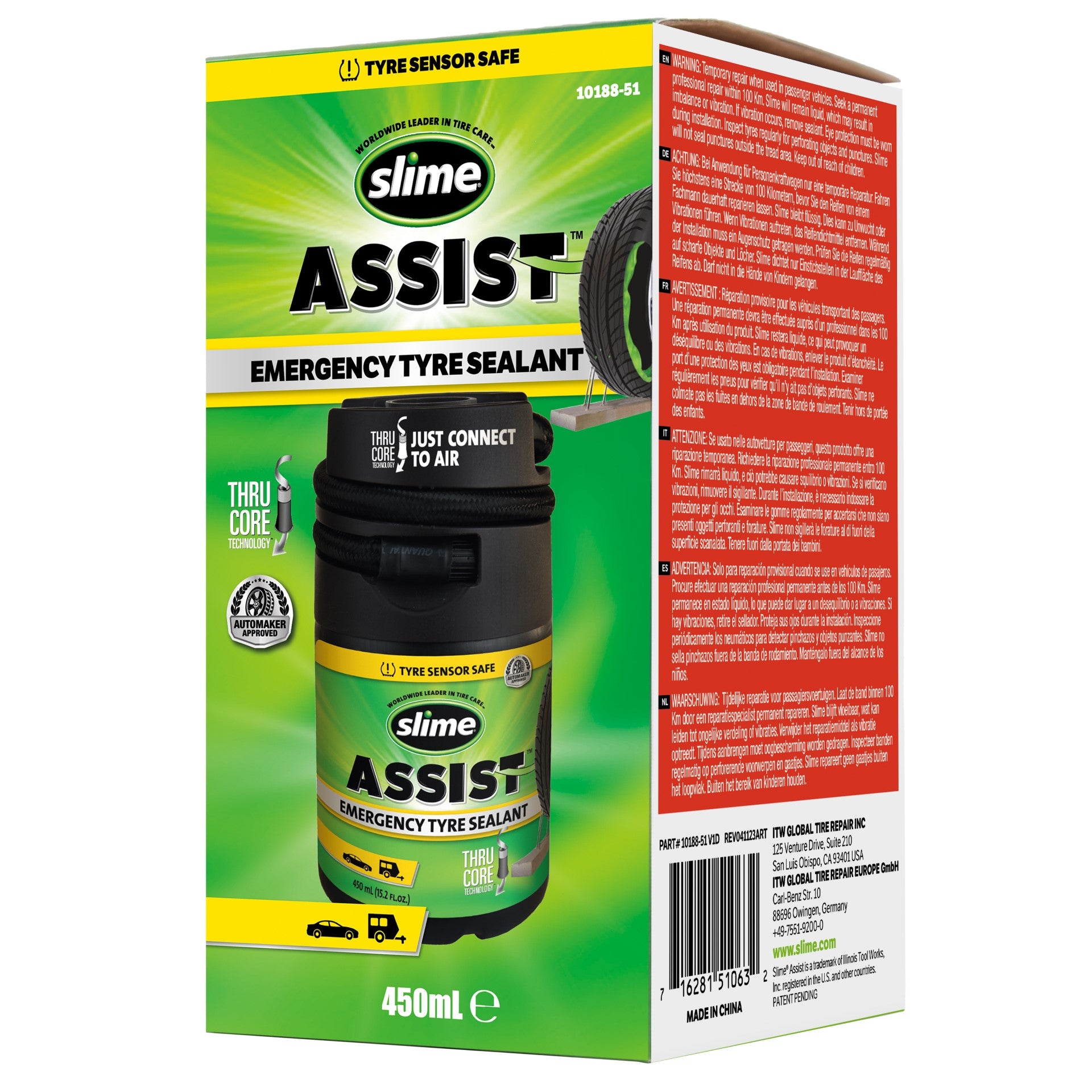 Slime - Slime assist noodafdichtmiddel voor banden 450 ml / navulling smart repair plus set