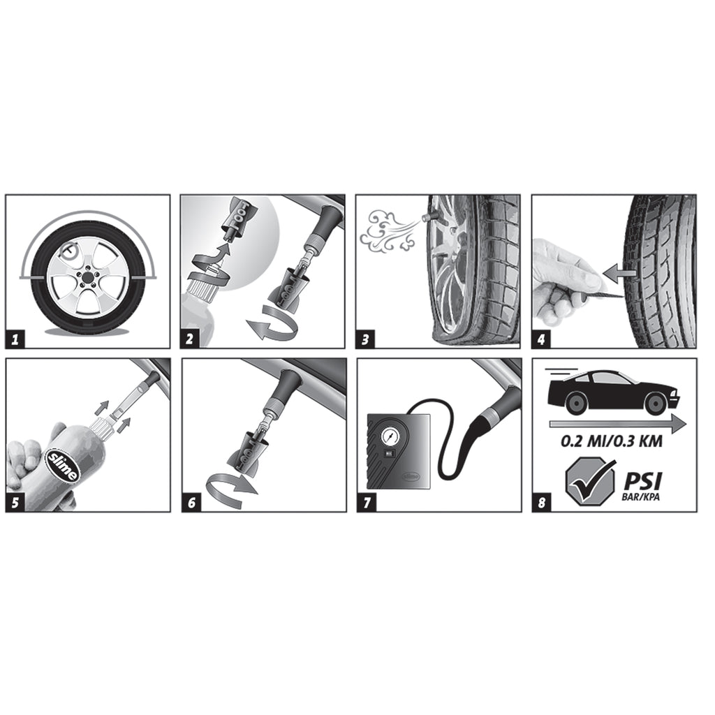 Slime bandenreparatieset 12v – 473ml – snel gerepareerd – complete set – voor auto's