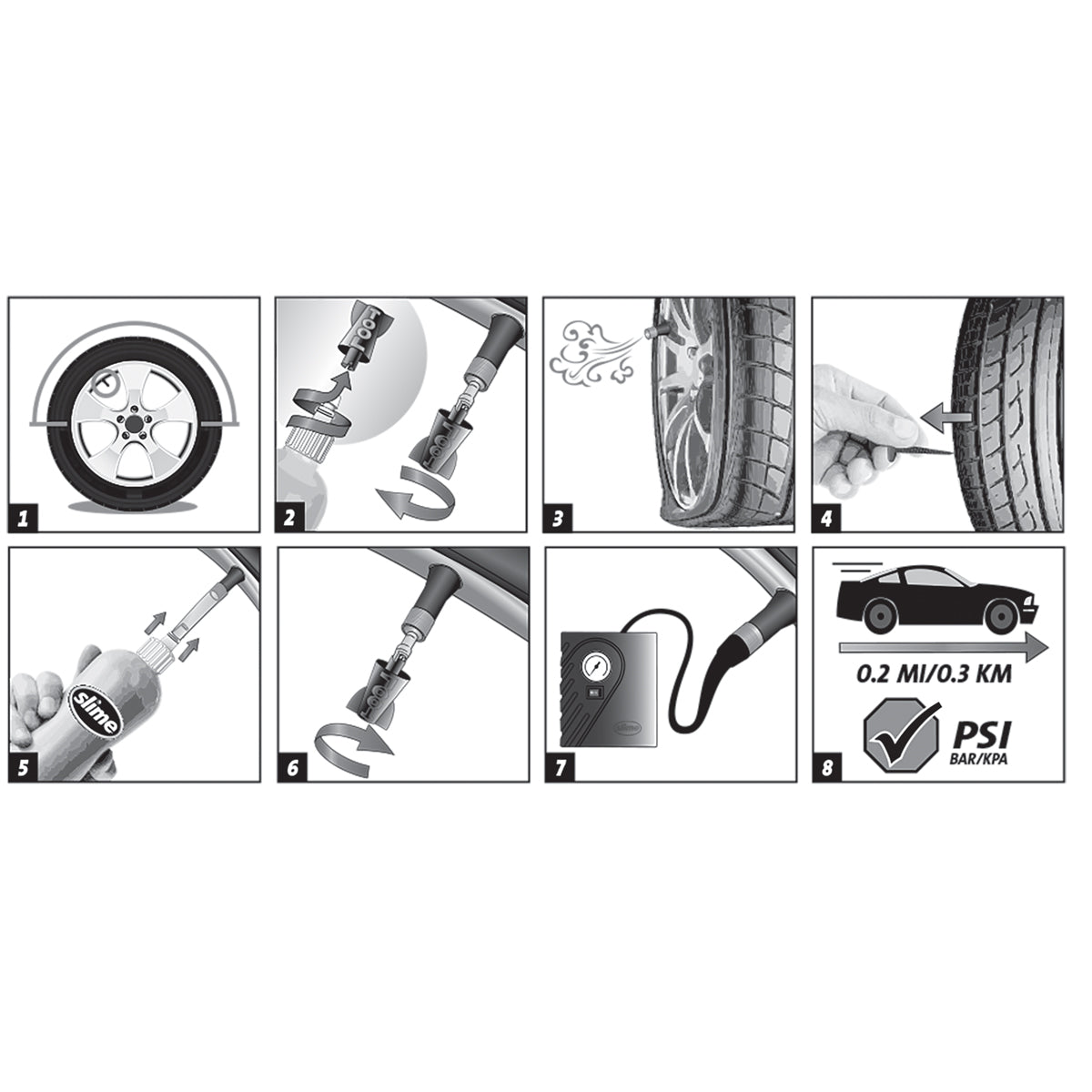 Slime bandenreparatieset 12v – 473ml – snel gerepareerd – complete set – voor auto's