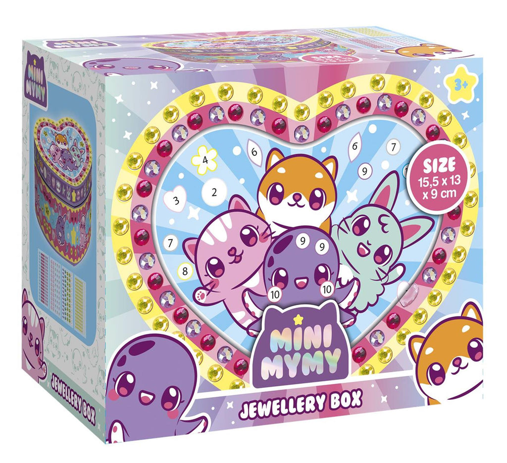 Mini Mymy - Mini Mymy Totum kawaii sieradendoosje versieren - hartvormig juwelenkistje met spiegel - schatkistje dierfiguren - cadeau tip speelgoed meisjes jongens vanaf 3 jaar