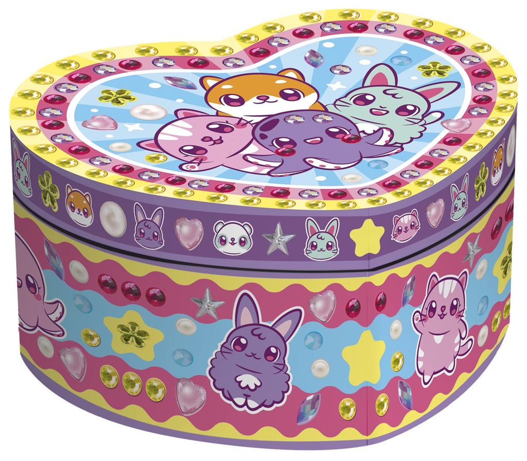 Mini Mymy - Mini Mymy Totum kawaii sieradendoosje versieren - hartvormig juwelenkistje met spiegel - schatkistje dierfiguren - cadeau tip speelgoed meisjes jongens vanaf 3 jaar