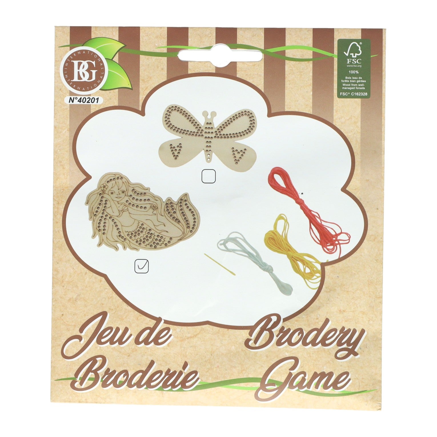 Borduursetje hout - incl. 3 kleuren garen en naald