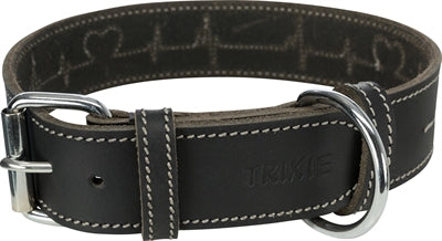 Trixie - rustic vetleer halsband hond heartbeat zwart