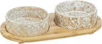 Trixie - set voerbak / waterbak keramiek / bamboe wit / natuur