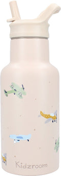 Kidzroom - small talk - schoolbeker en drinkfles - 350ml - stainless steel - vliegtuigen - beige