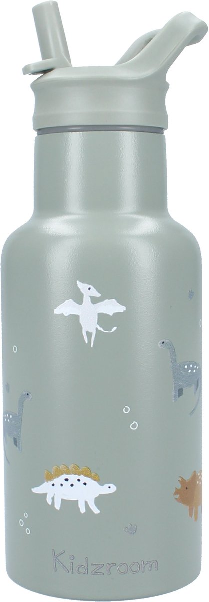 Kidzroom - small talk - schoolbeker en drinkfles - 350ml - stainless steel - dino's - groen