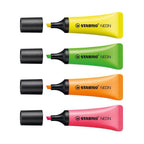 Stabilo neon - markeerstift - unieke tube vorm - etui 4 kleuren