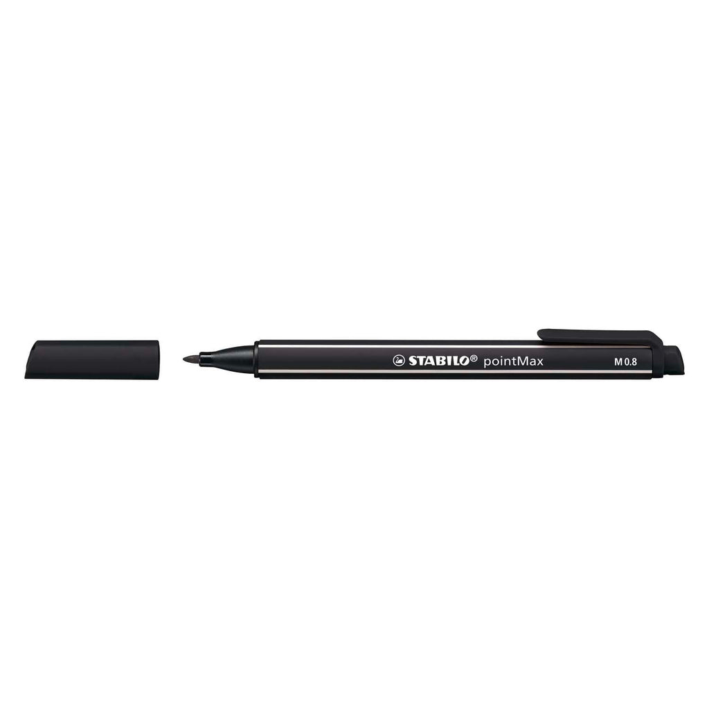 Stabilo pointmax - hardtip fineliner 0,8 mm - nylon punt - zwart - doos 10 stuks