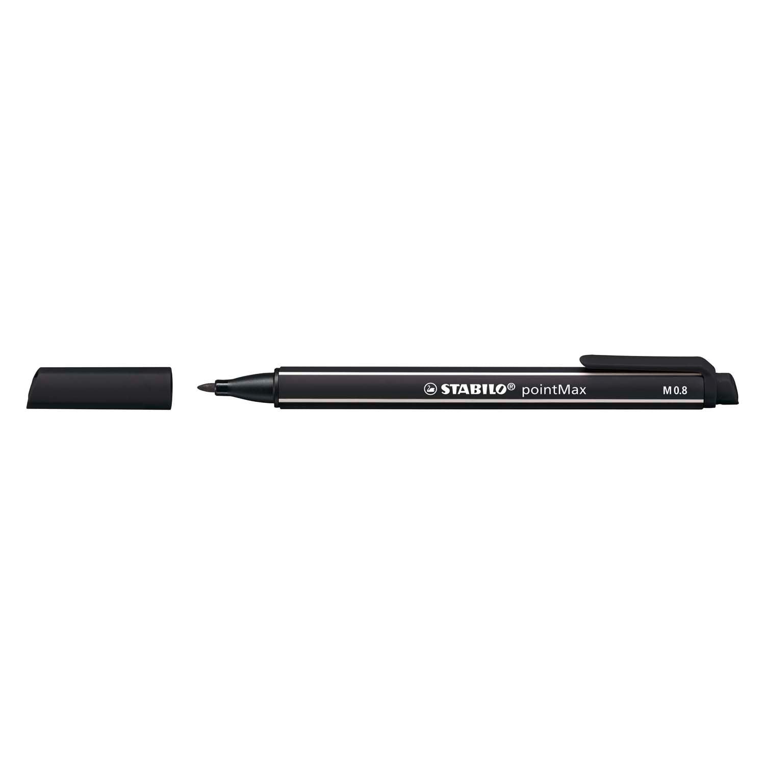 Stabilo pointmax - hardtip fineliner 0,8 mm - nylon punt - zwart - doos 10 stuks