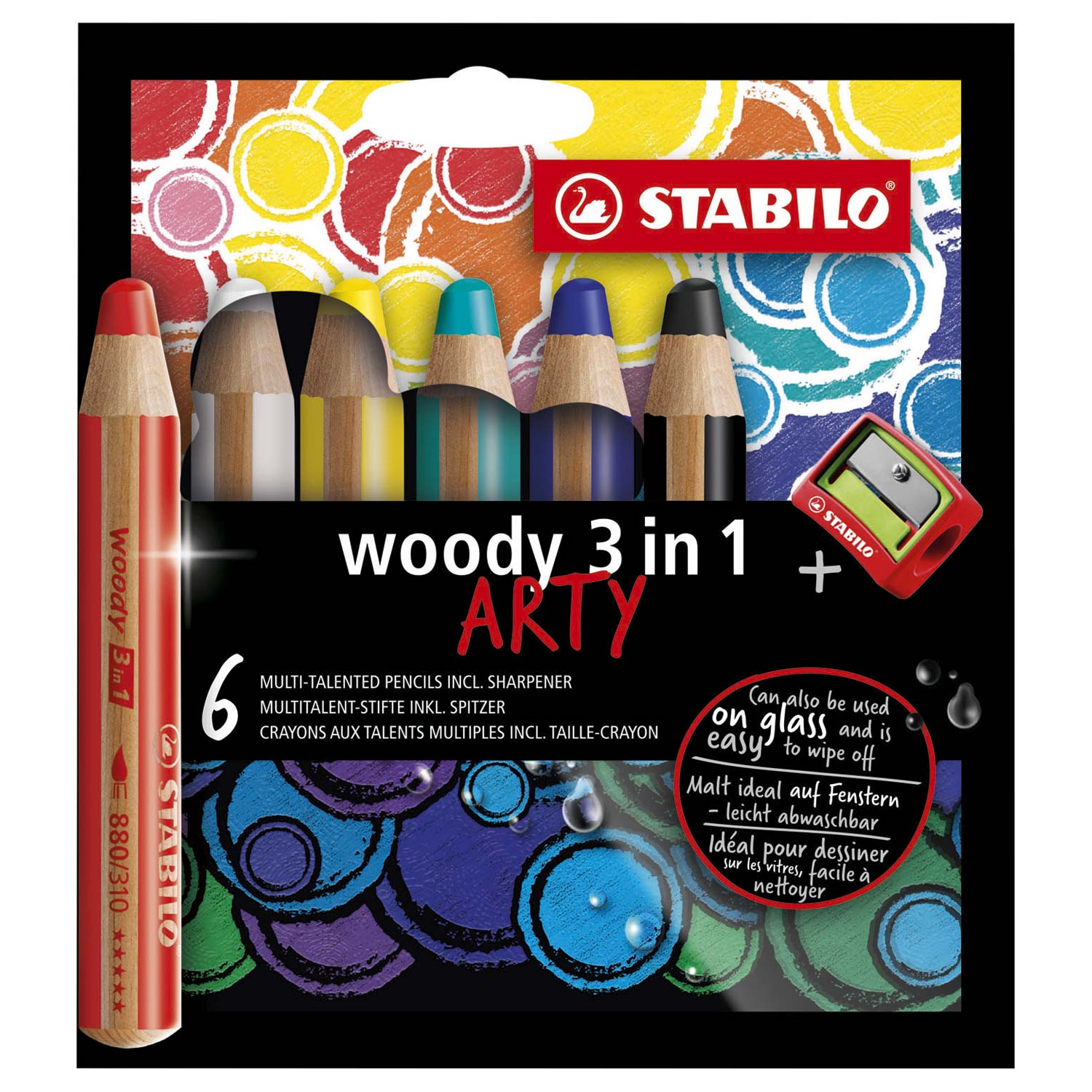 STABILO - STABILO woody 3 in 1 - multitalent kleurpotlood - arty - set 6 st. + puntenslijper