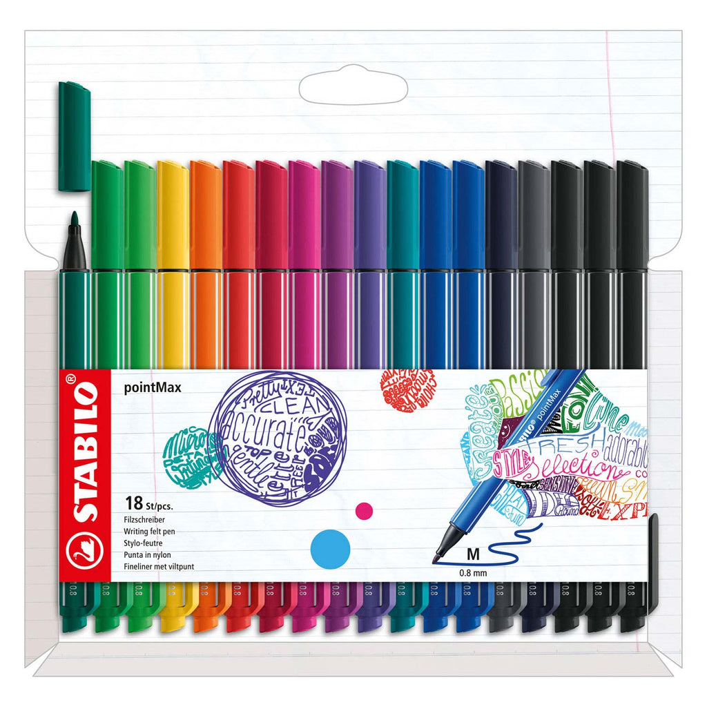 Stabilo pointmax - hardtip fineliner 0,8 mm - etui met 18 kleuren