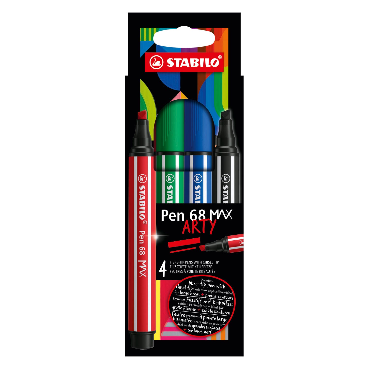 STABILO - STABILO pen 68 max arty - viltstift met dikke beitelpunt - set 4 stuks