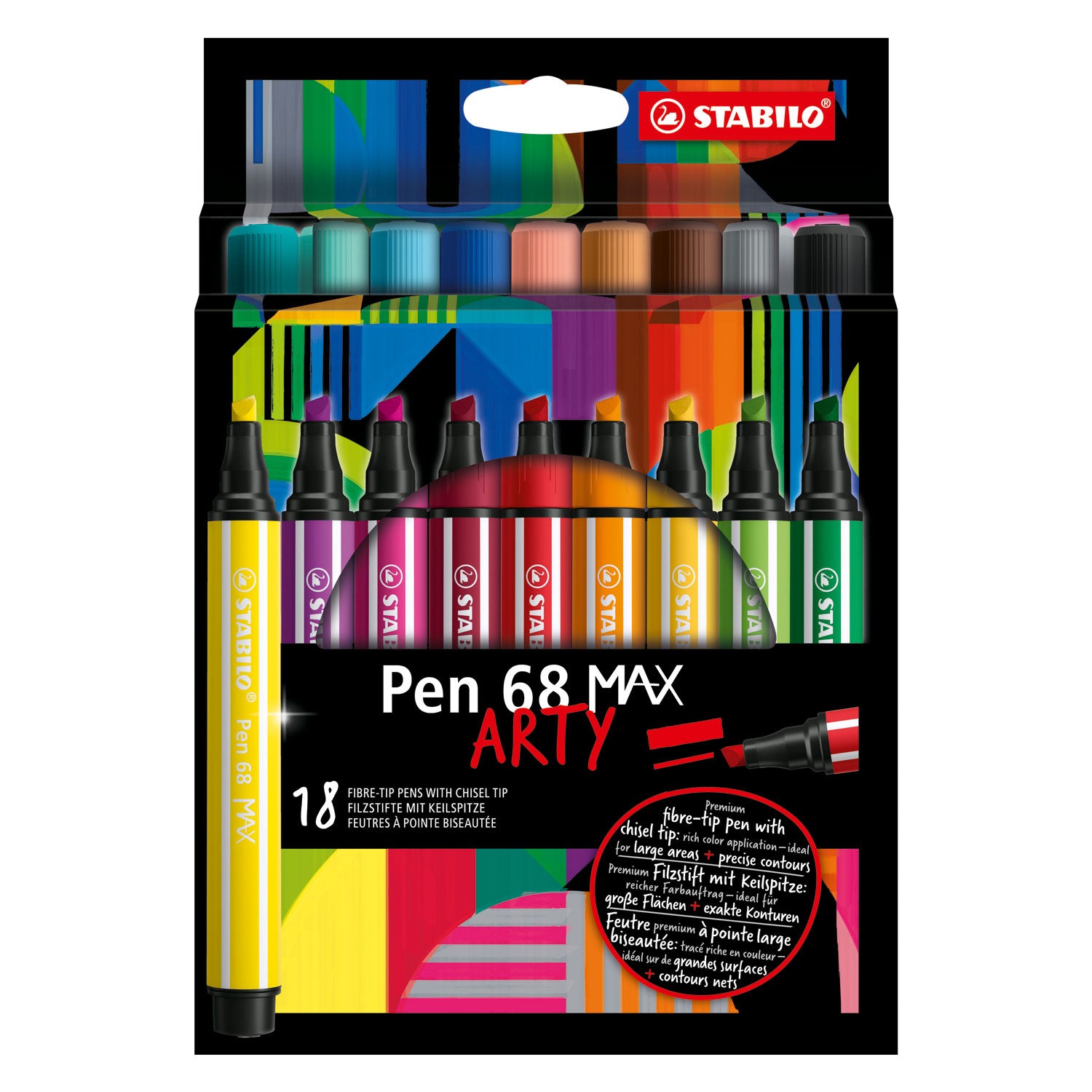 STABILO - STABILO pen 68 max arty - viltstift met dikke beitelpunt - set 18 stuks