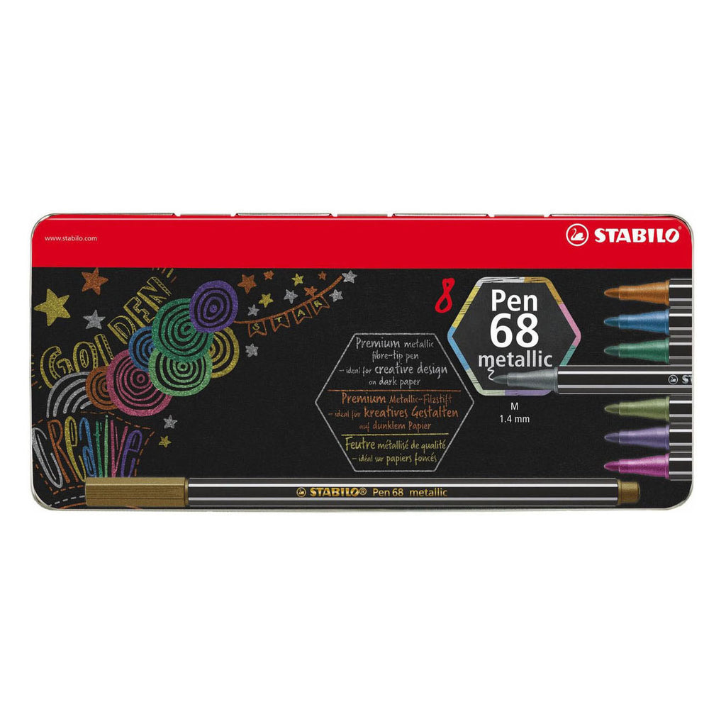 STABILO - STABILO pen 68 metallic viltstiften in metalen doos - 8dlg.